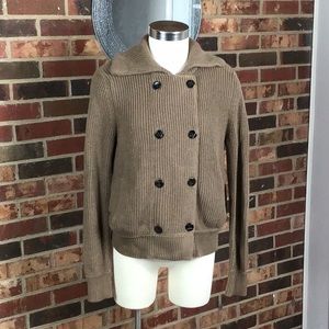 GAP Camel tan double breasted sweater coat shirt jacket pockets big collar MED